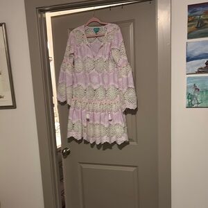 Lace Boho Dress in Pink and Cream
